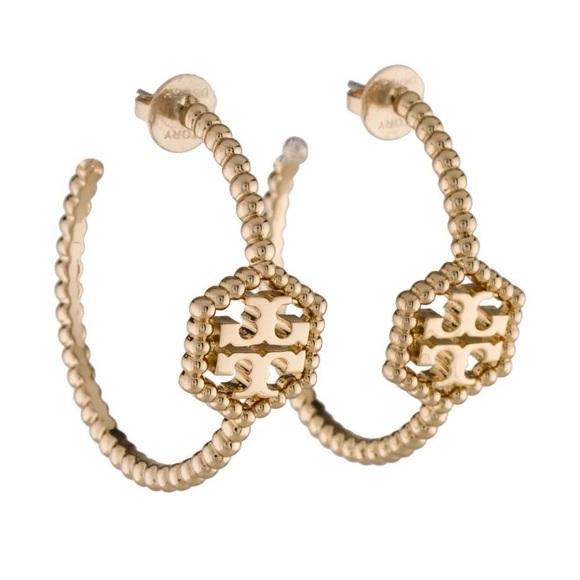 Tory Burch Jewelry - Tory Burch Gold Textured Hoop Earrings